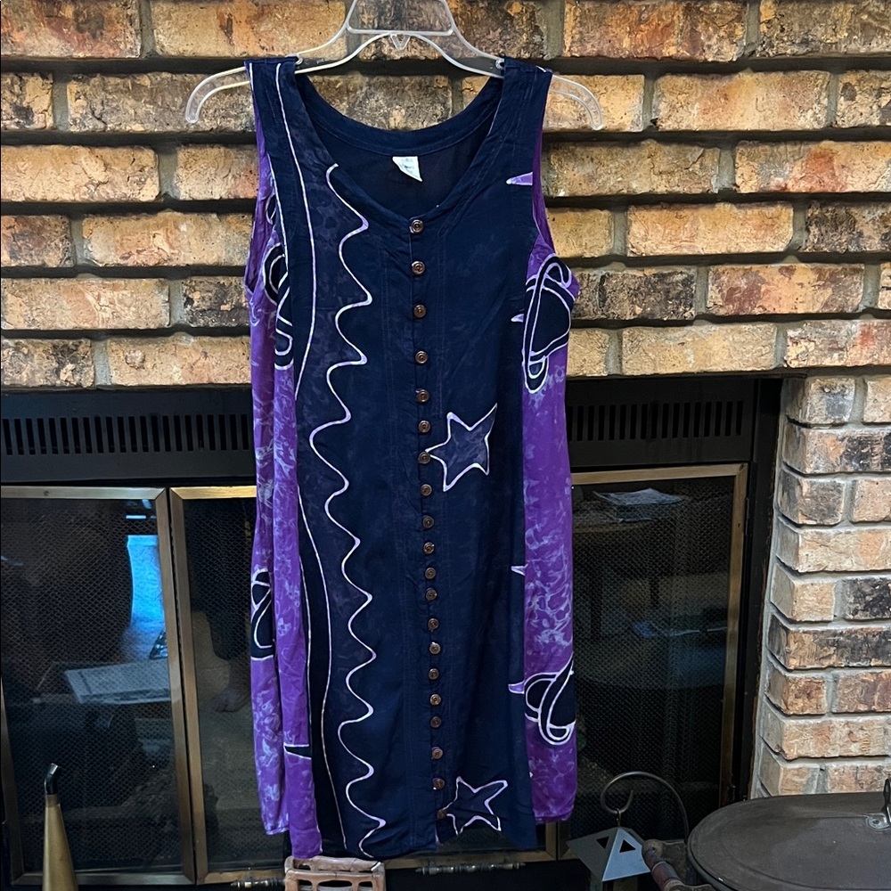 Purple and Black celestial pattern Sleeveless Dress Small